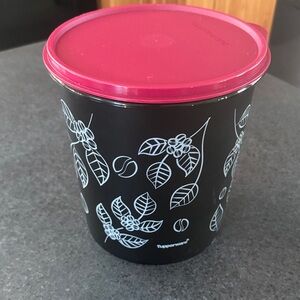 Tupperware Black and Pink Leaf Design coffee Container